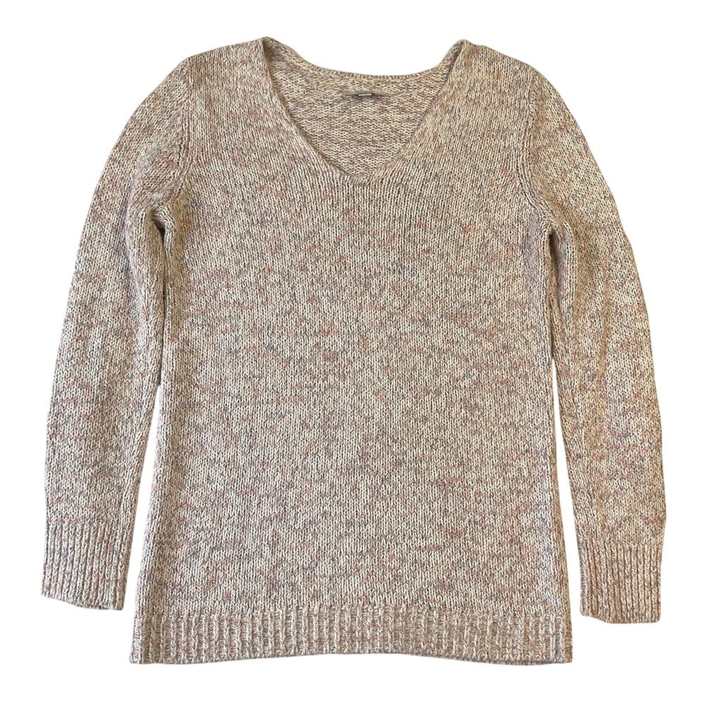 LOFT Outlet Women Sweater M Pink Long Sleeve Cotton Blend V-neck Pullover Knit